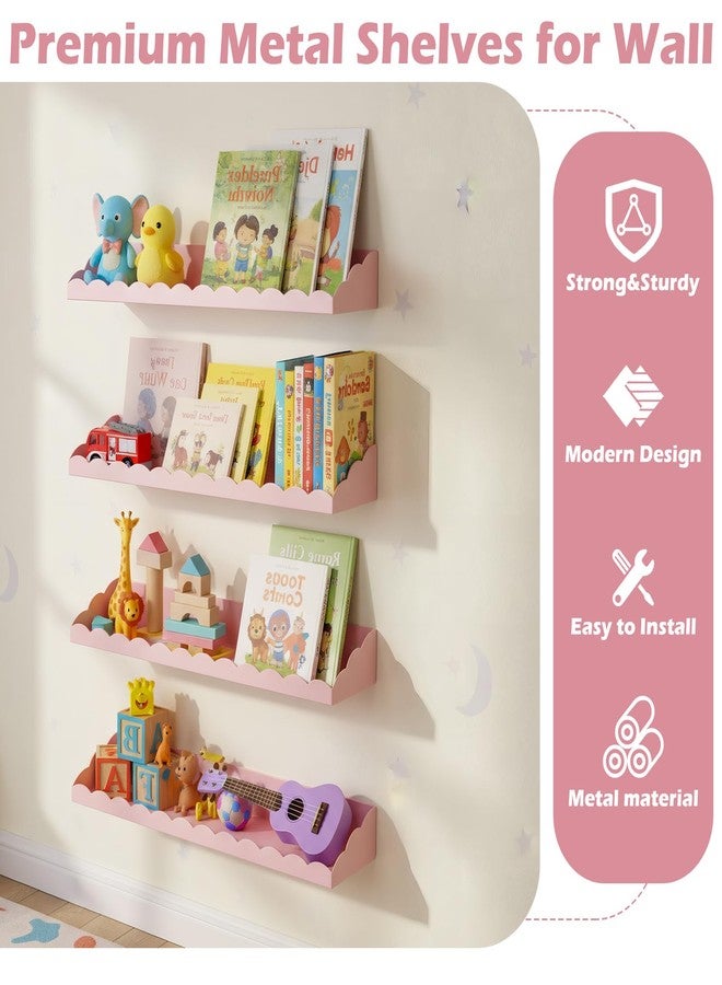 BrightRow 4 Pack Nursery Book Floating Shelves for Wall 17 Inch Pink Metal Scalloped Nursery Book Shelf Wall Mounted Shelf for Room Bedroom Playroom Decor - Image 3